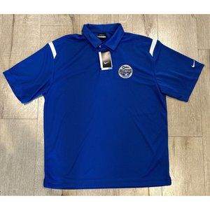 BLUE NIKE DRI-FIT GOLF POLO SHIRT SIZE LARGE IN MENS, HAS COMPANY NAME